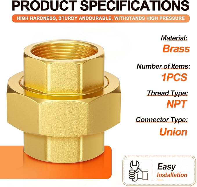 GASHER 1-1/4"FNPT Brass Union Pipe Fitting | 1-1/4 InchNPT Female x 1-1/4 - Image 2