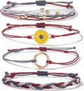 FANCY SHINY Sunflower String Bracelet Boho Braided Rope Wrap Bracelets Cute Summer Beach Surfer Jewelry for Women