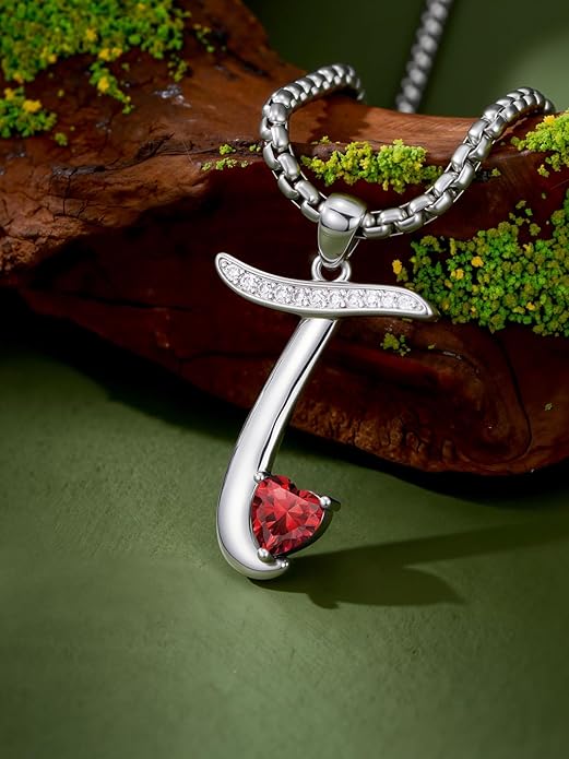 Valentines Day Gifts for Women Alphabet A to Z Initial Birthstone Pendant Necklaces for Women - 18k White Gold Plated Personalized Name Jewelry Valentine Mothers Day Birthday Gifts for Women Her Girlfriend