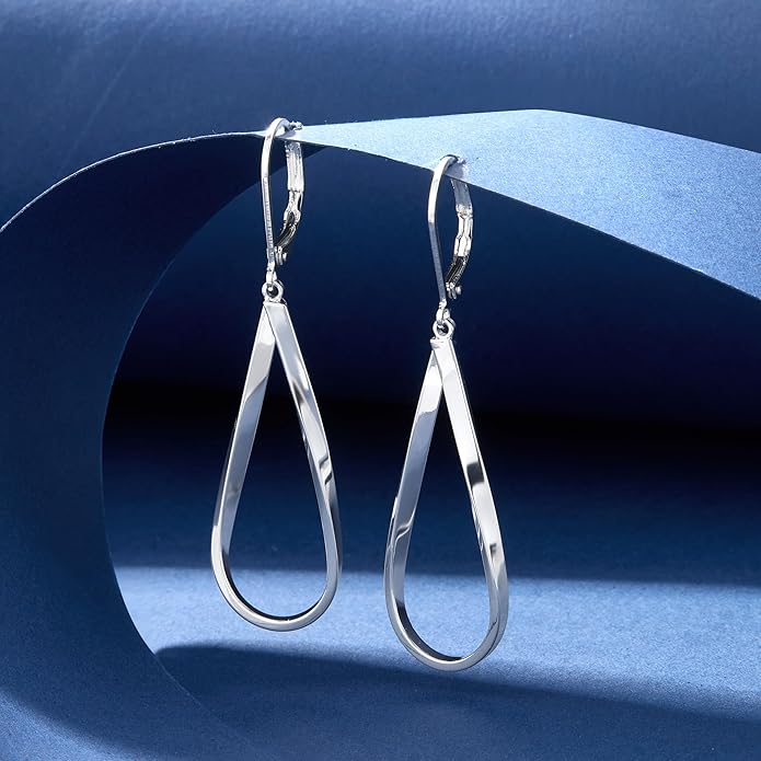 ALEXCRAFT 925 Sterling Silver Teardrop Leverback Earrings for Women Trendy Waterdrop Drop Twisted Dangle Earrings Jewelry 14K Gold Plated Hypoallergenic Boho Leverback Dangle Earring