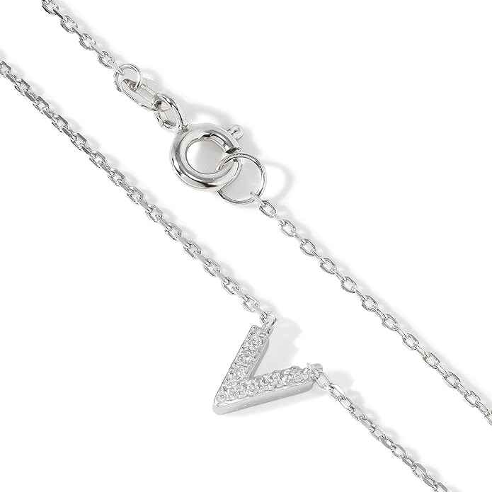 JTV Sterling Silver Initial Necklace for Women, 0.13 CTW White Cubic Zirconia Letter Pendant, Rhodium-Plated, Personalized Monogram Jewelry, Gift Box Included, 18”