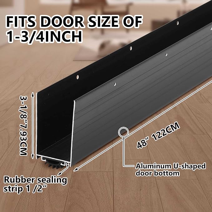 Yaocom 2 Pack U Shape Screw on Under Door Seal 48 Inch Aluminum and Rubber Door - Image 2