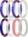Egnaro Women's Wedding Bands, Silicone Thin and Stackable Rubber Engagement Ring, Variety Multipack With Breathable Grooves Workout Accessories