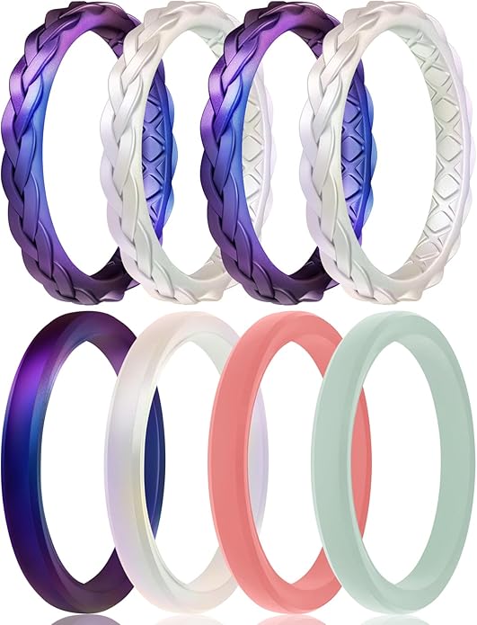 Egnaro Women's Wedding Bands, Silicone Thin and Stackable Rubber Engagement Ring, Variety Multipack With Breathable Grooves Workout Accessories