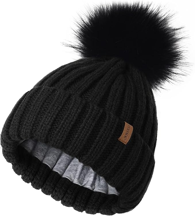 FURTALK Kids Winter Hat Toddler Knitted Beanie with Faux Fur Pom Poms for Baby Girls Boys