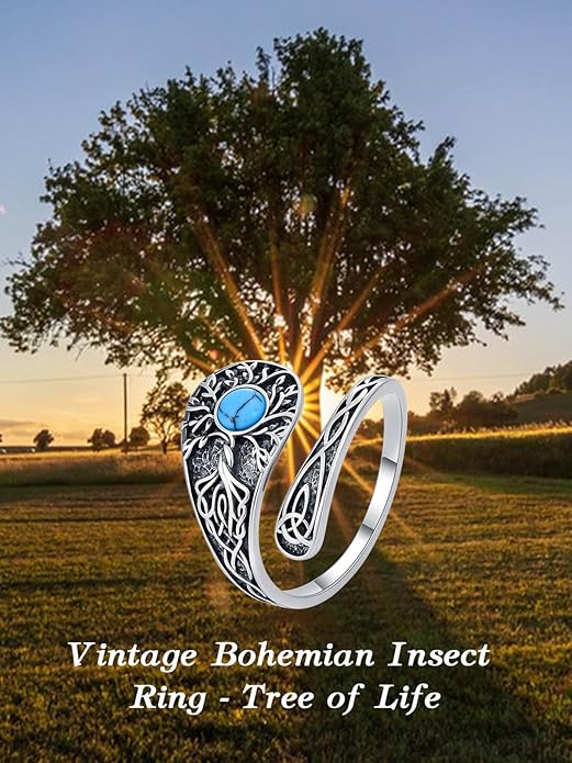 JKR Turquoise Spoon Rings for Women Sterling Silver Vintage Antique Thumb Ring Boho Jewelry Anniversary Birthday Gift for Wife Her Mom