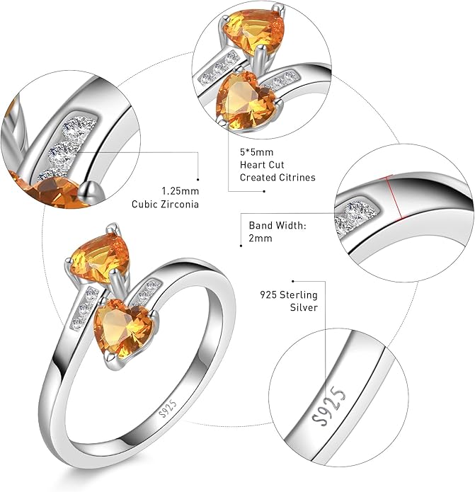 1CT Adjustable Women Heart Ring 925 Sterling Silver Birthstone Rings for Women Promise Ring for her Simulated Gemstone Statement Stackable Band Width 2mm Open Size 5~9