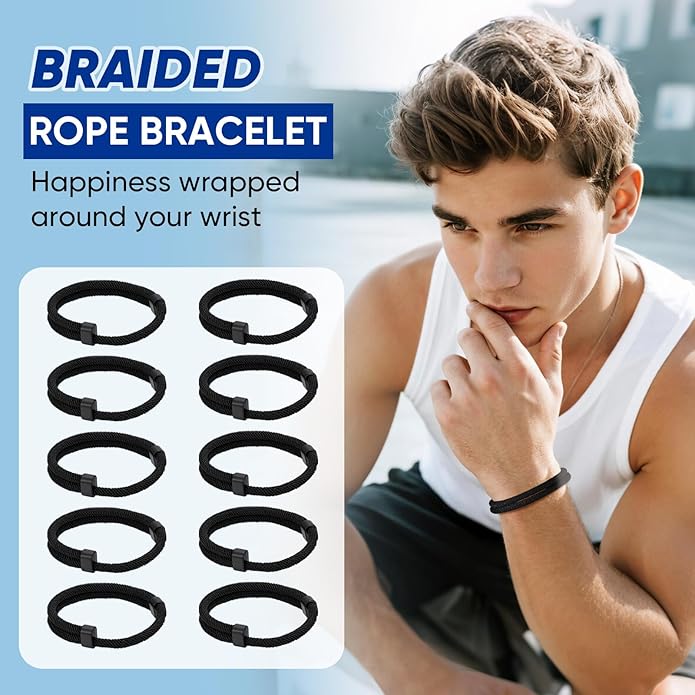 TempBeau Nautical Braided Rope Bracelets Set - 6 Pcs Adjustable Braided Cord Bracelet, Handmade Navy Marine String Bracelet with Metal Knot, Men Women Braided Bracelets Gifts