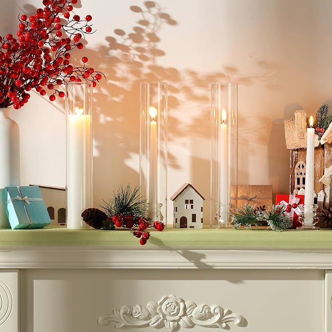 Teenyyou 8 Set Glass Hurricane Candle Holders Candlestick Bulk 12.6", Open - Image 7