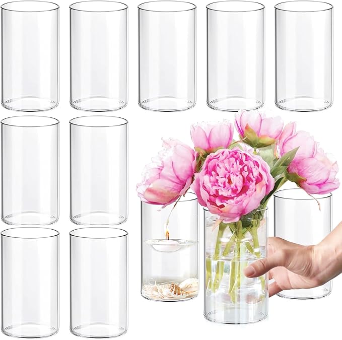 12Pcs Glass Cylinder vases for Centerpieces, 6 Inches Clear Bud Vases for by Etolies