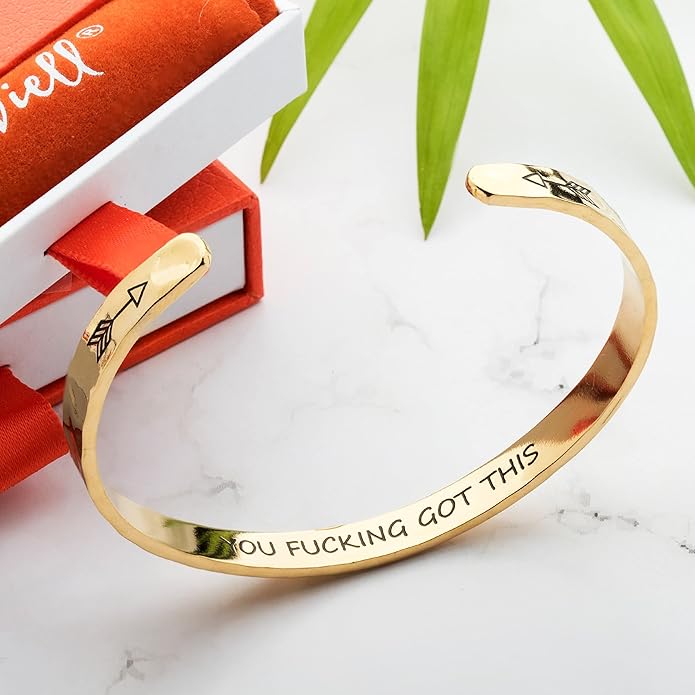 Carviell Engraved Cuff Bracelets for Women – Inspirational, Friendship, Love, Mom, Daughter, Sister, Christian, Graduation, Memorial & Wedding Gifts – 80+ Phrases – Stainless Steel, Gift-Ready
