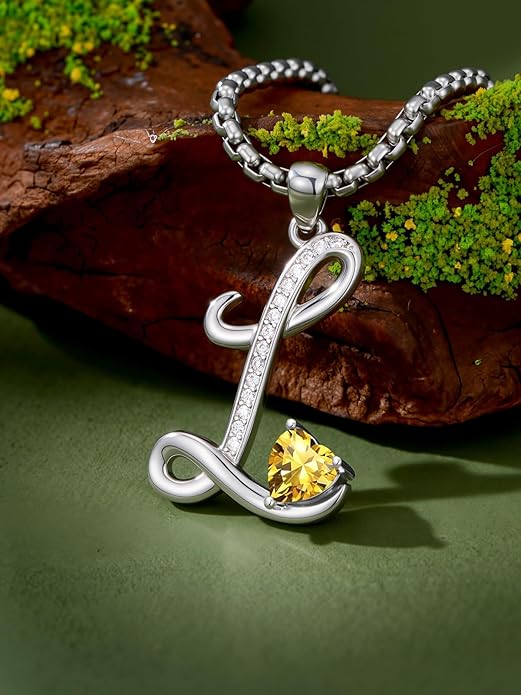 Valentines Day Gifts for Women Alphabet A to Z Initial Birthstone Pendant Necklaces for Women - 18k White Gold Plated Personalized Name Jewelry Valentine Mothers Day Birthday Gifts for Women Her Girlfriend