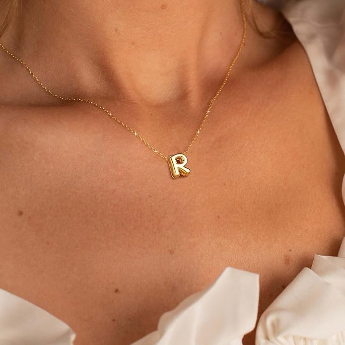 Valentines Day Gifts for Her - Bubble Letter Necklace Layered 14K Gold Plated Initial Necklaces for Women Dainty Cute Choker Pendant Stack Jewelry Fashion Accessories Teen Gift Trendy Stuff