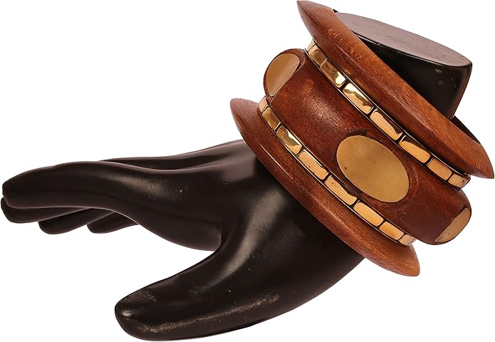 Touchstone wood bracelets for women bangle wooden jewelry handmade artisan bangles natural handcrafted brown olive stylish chunky boho bohemian bracelet brass metal inlaid woods stackable