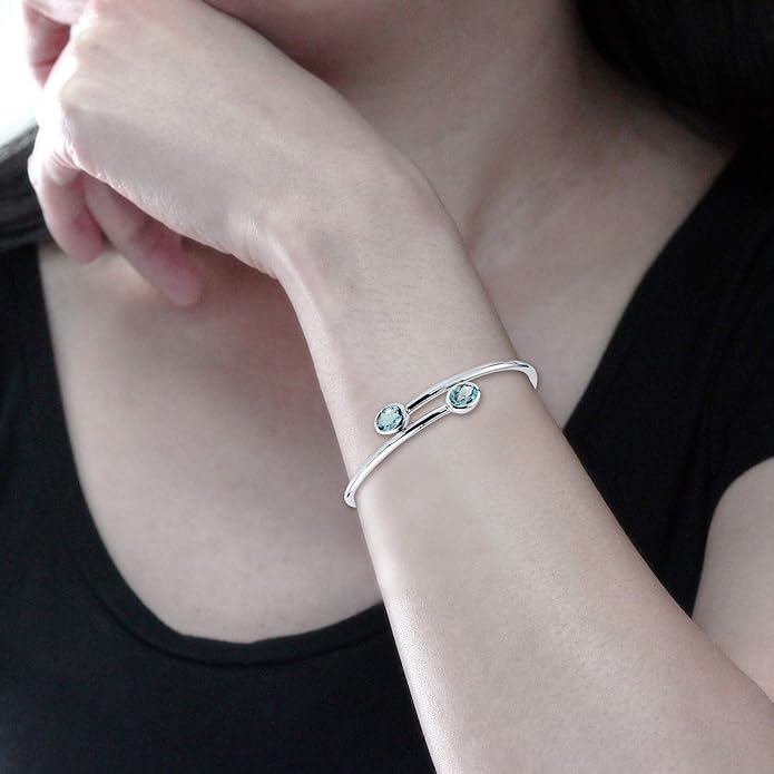 Diamond Wish Sterling Silver Oval-Cut Sky-Blue Topaz Stackable Bypass Bangle Bracelet 2.75 ct