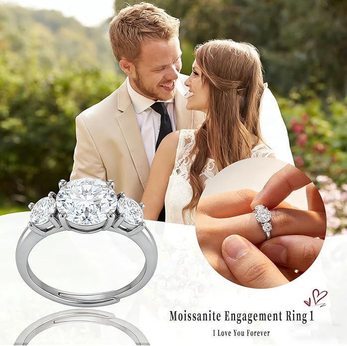 Engagement Rings for Women, Wedding Band for Women，Brilliant D Color VVS1 Clarity Lab Created Rings 14K White Gold Vermeil Ring for Women Jewelry Gifts Adjustable Ring 4-10
