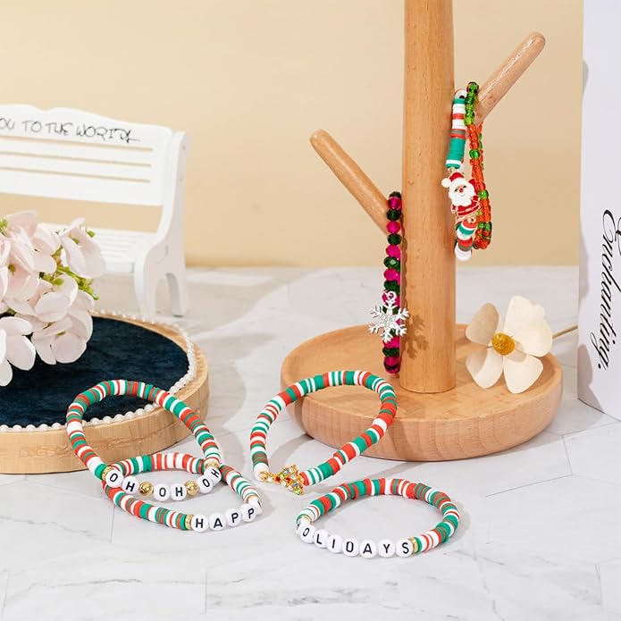 Friendship Beaded Bracelets for Women, Stackable Colorful Surfer Boho Clay Bead Stretch Bracelets