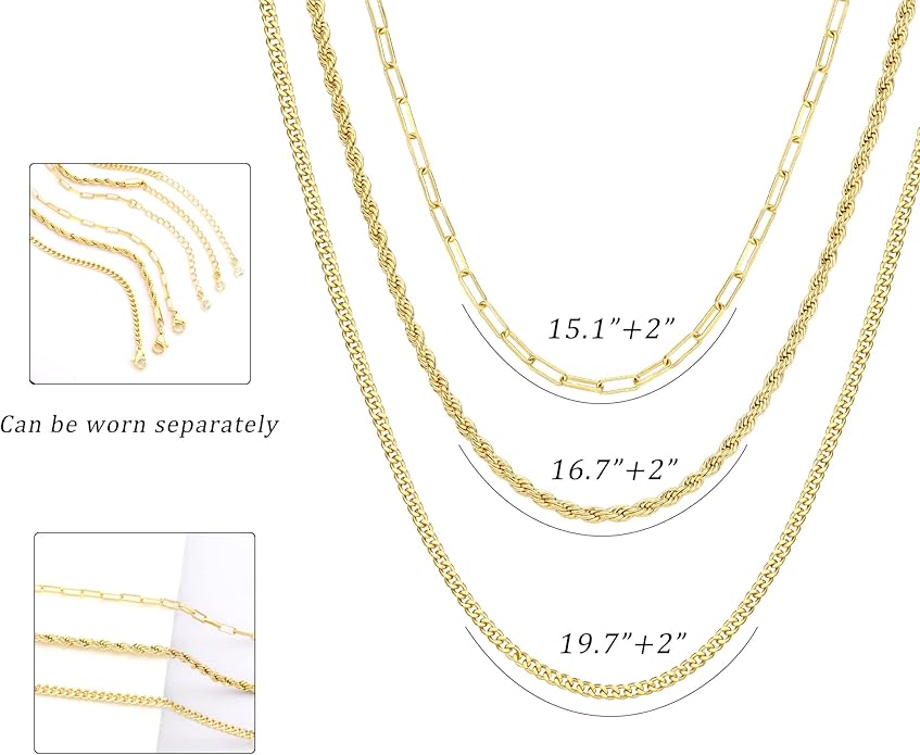 CHESKY Layered Necklaces for Women, 14K Gold Plated Chain Necklace Women Trendy Cuban Link Paperclip Chain Toggle Clasp Necklace Fashion Chunky Jewelry for Women