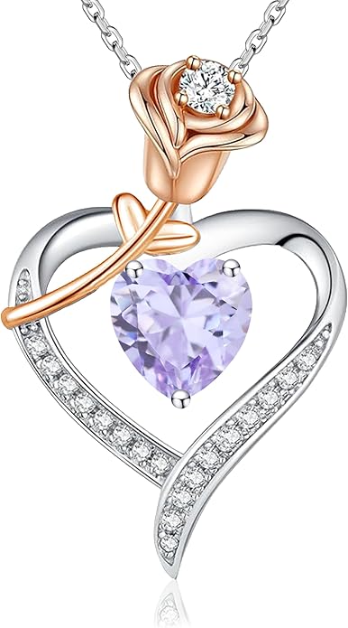 immobird Rose Gold Heart Necklace Birthstone Jewelry Sterling Silver Jewelry Plated White Gold Valentine's Day Gift Women for Wife Mom Necklace for Women