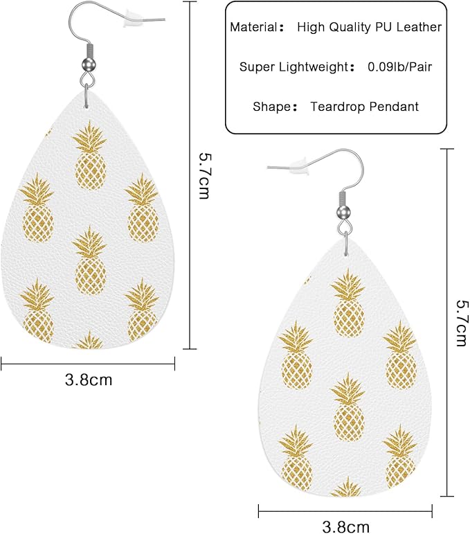 Golden Pineapples Fashion Leather Teardrop Ear Rings Tropical Summer Fruit Pineapple Leather Leaf Earrings Jewelry For Women Friends