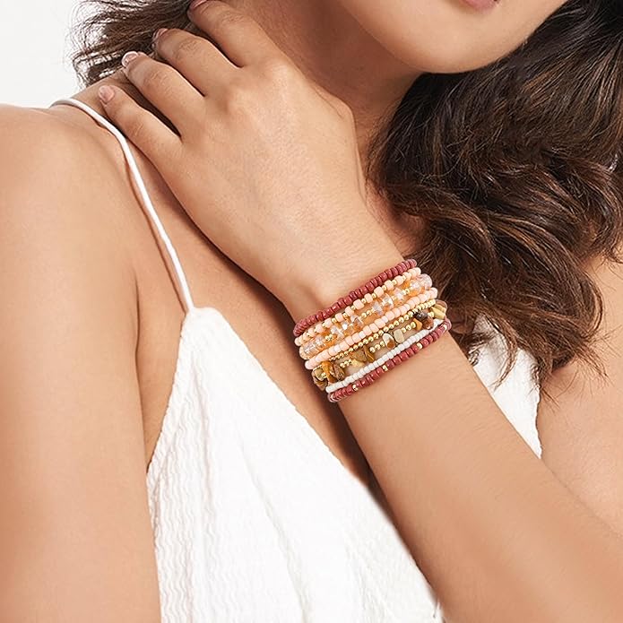 Heishi Beaded Stretch Bracelets for Women Stackable Polymer Clay Beads Bracelets Friendship Boho Summer Beach Bracelet Jewelry Set