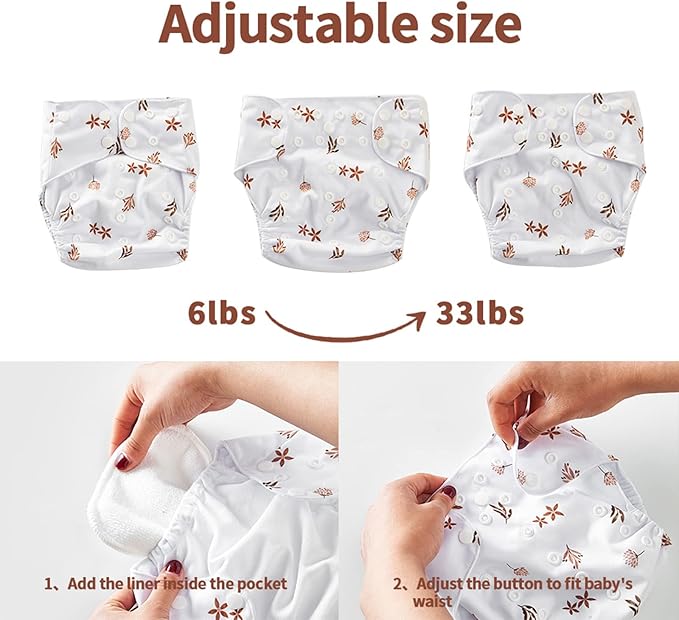 HappyFlute 9 Sets Newborn Baby Cloth Pocket Diapers One Size Adjustable Reusable for Baby Boys and Girls(6-33 pounds,0-3 Years),One Wet Bag+4Diapers and 4Inserts