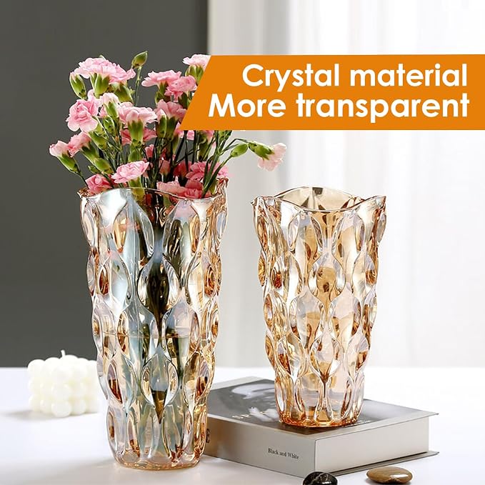 CEMABT Amber Glass Vase for Centerpieces, 9.4-inch Height, 5.1-inch Opening - Image 8