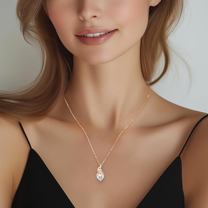 ANDSO Valentine's Day Gift Moissanite Heart Pendant Necklaces for Women, 925 Sterling Silver Necklace with Birthstone, Ideal Anniversary Present or Birthday Jewelry Gifts for Mom Wife Her Girlfriend