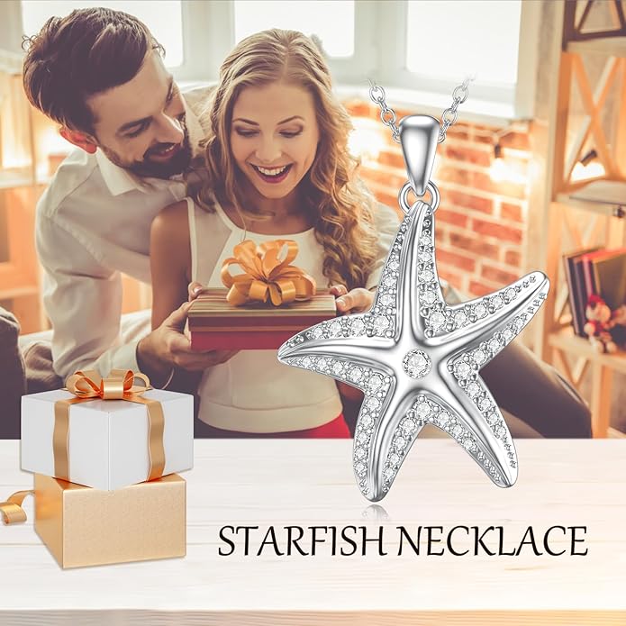 MONGAS Starfish Necklace for Women 925 Sterling Silver Starfish Pendant Beach Ocean Necklace Jewelry for Women