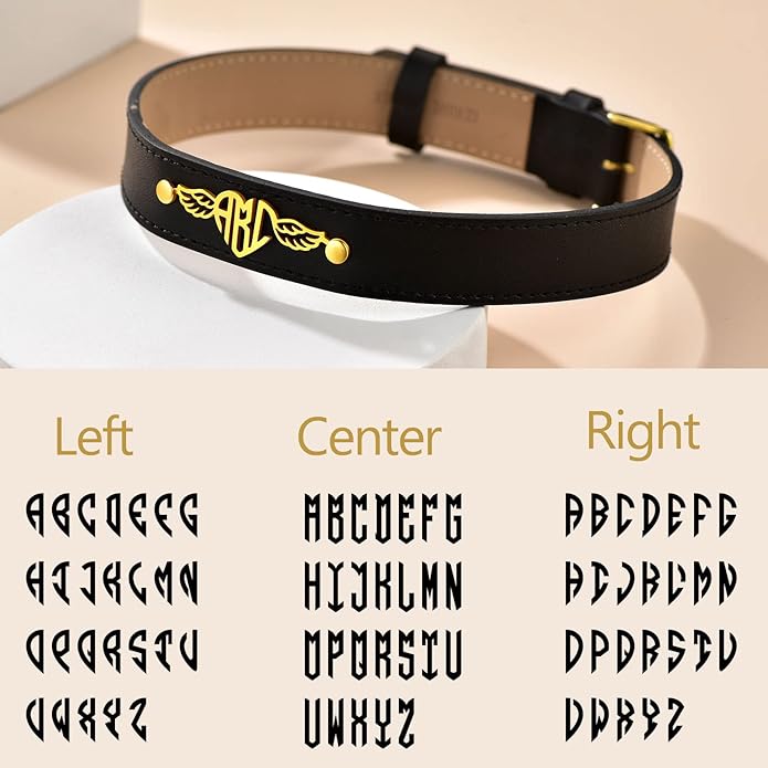 Custom4U Personalized Black Leather Choker Necklace with Picture/Name/Initials/Letters Charm,Custom Made Adjustable Choker Collar Gothic Punk Necklaces Jewelry Gifts for Women