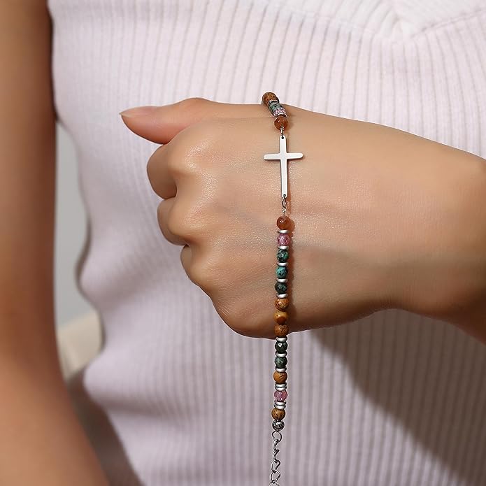 TONY & SANDY Christian Cross Bracelet for Women, Valentine's Day Gifts for Her, Confirmation Baptism Easter Gifts, Unique Gift for Friends Daughter Mom Sister in Christ Birthday Christmas