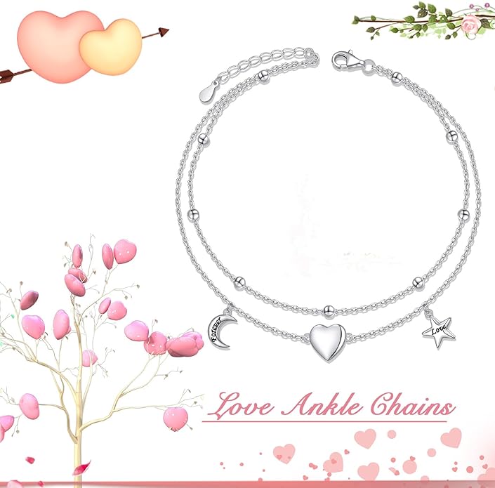 S925 Sterling Silver Anklets Adjustable Beach Foot Ankle Bracelet Jewelry Gifts For Women Girls