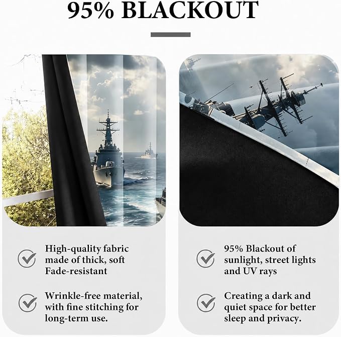 Naval Warships Blackout Curtains 52 x 72 Inch Length Set of 2 | Ocean - Image 6