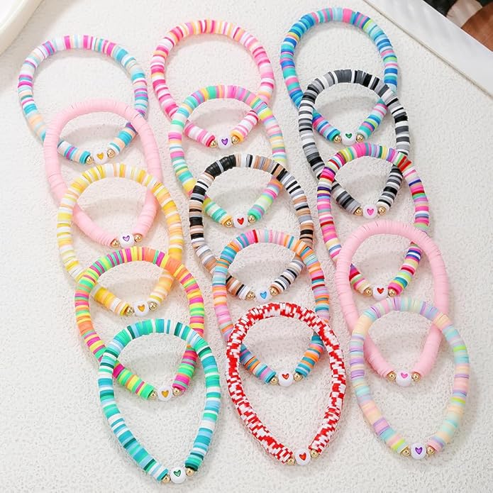 Friendship Bracelets Boho Stackable Bracelets for Women Surfer Heishi Clay Bead Bracelets Stretch Preppy Bracelets Colorful Boho Bracelets for Women