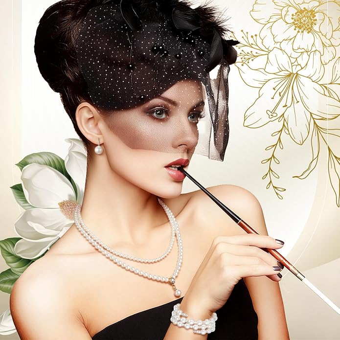 Glenmal Pearl Rhinestone Jewelry Set for Women Pearl Necklace Bracelet Earrings for Wedding Birthday Bridal Shower Tea Party