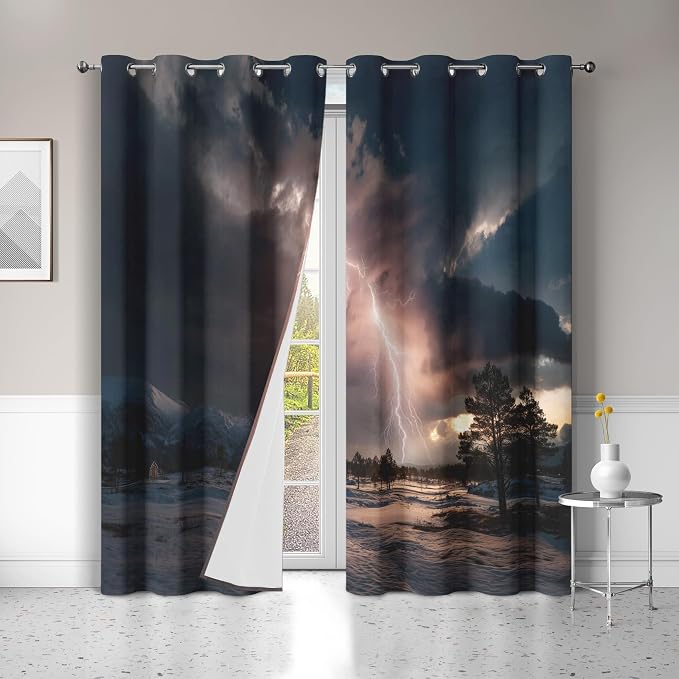 Thunderstorm Curtains, Lightning Nature Landscape Blackout Curtains 90 Inch - Image 3