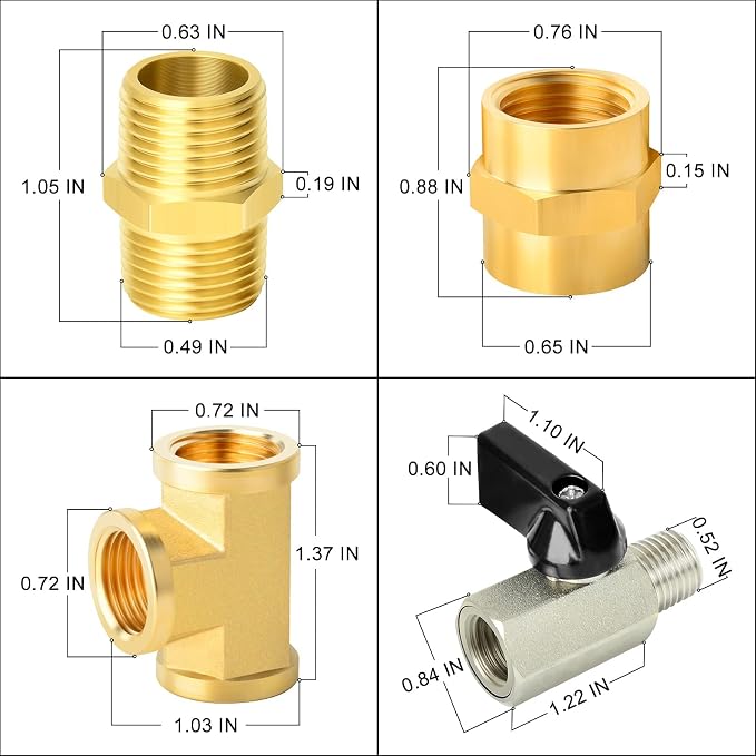 GASHER 8PCS 1/4 Inch NPT Brass Pipe Fitting, Female and Male Thread Mini Ball - Image 4