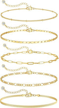 DEARMAY 14K Gold Plated Bracelets for Women, Jewelry Sets Cute Tennis Beaded Bracelets Cuban Link Paperclip Chain Dainty Bracelet Pack Gifts