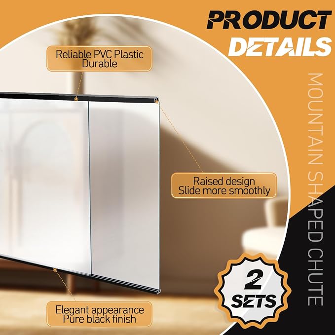2 Sets 4FT Sliding Door Track for 1/8" Thick Panels Closet Glass Doors Plastic - Image 3
