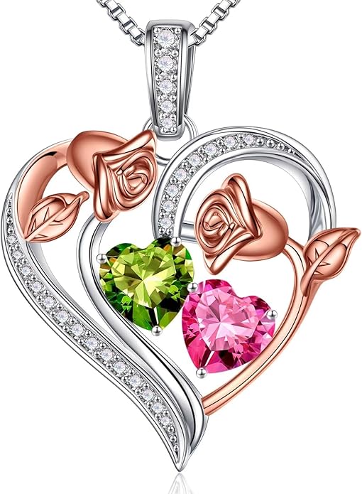 Iefil Valentines Day Gifts for Her - 925 Sterling Silver Rose Heart Necklace, Birthstone Jewelry, Anniversary Birthday Gifts for Wife Girlfriend Mom Daughter