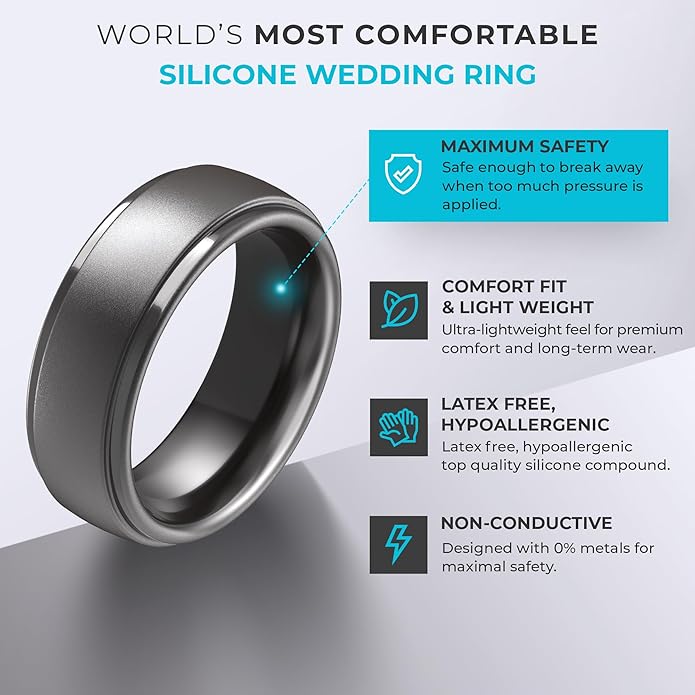 ThunderFit Silicone Rings for Men - 7 Rings / 4 Rings / 1 Ring Step Edge Rubber Wedding Bands 10mm Wide - 2.5mm Thick