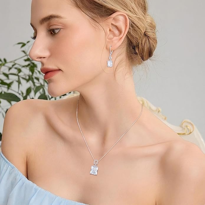 Emerald Cut Earrings 925 Sterling Silver Baguette Birthstone Dangle Drop Leverback Earrings Jewelry Gifts for Women