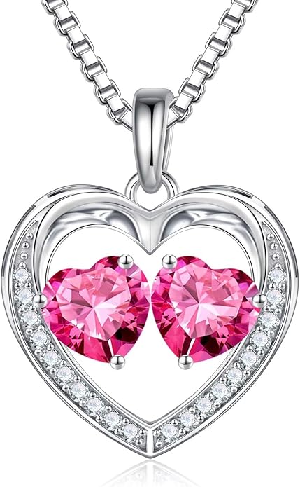 Iefil Valentines Day Gifts for Her - 925 Sterling Silver Heart Birthstone Necklace, Anniversary Birthday Gifts for Women Wife Girlfriend Mom Her