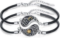 Yin Yang Bracelet 925 Sterling Silver Couple Friendship Bracelets Tree of Life/Sun Moon/Mountain/Lotus Abalone Jewelry for Women Men Couples, Leather Cord 7+2 in