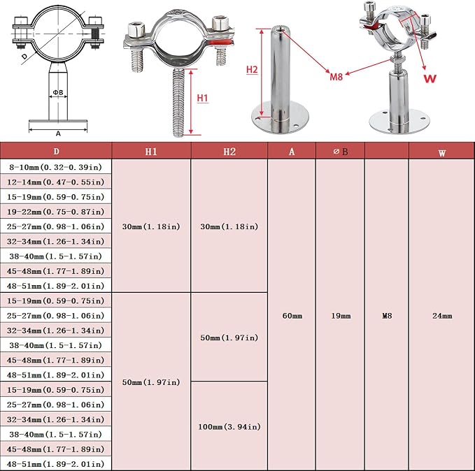 2PCS wall Mount Ceiling Mount Pipe 304 Stainless Steel Pipe Supports Pipe - Image 3