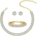 Women Rhinestone Crystal Jewelry Set Crystal Tennis Design Rhinestone Choker Necklace Link Bracelet Teardrop Earrings Set Wedding Bridal Bridesmaids Party