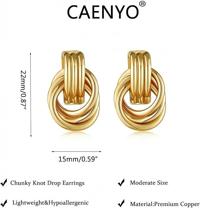 Gold Knot Earrings for Women Trendy Stud Earrings Chunky Statement Drop Dangle Earrings Lightweight Hypoallergenic Jewelry Women Christmas Gifts