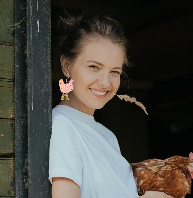 Acrylic Boot Big Chicken Earrings,Funny Colorful Boots Chicken Drop Dangle Earrings,Cock Hen Foot Chicken Earrings for Women Farm Design Lovely Gift