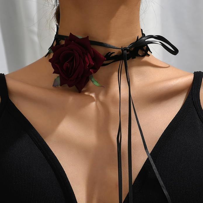 Fesciory Black Necklaces for Women, Adjustable Layered Velvet Leather Lace Collar Necklace, Goth Jewelry Gifts.