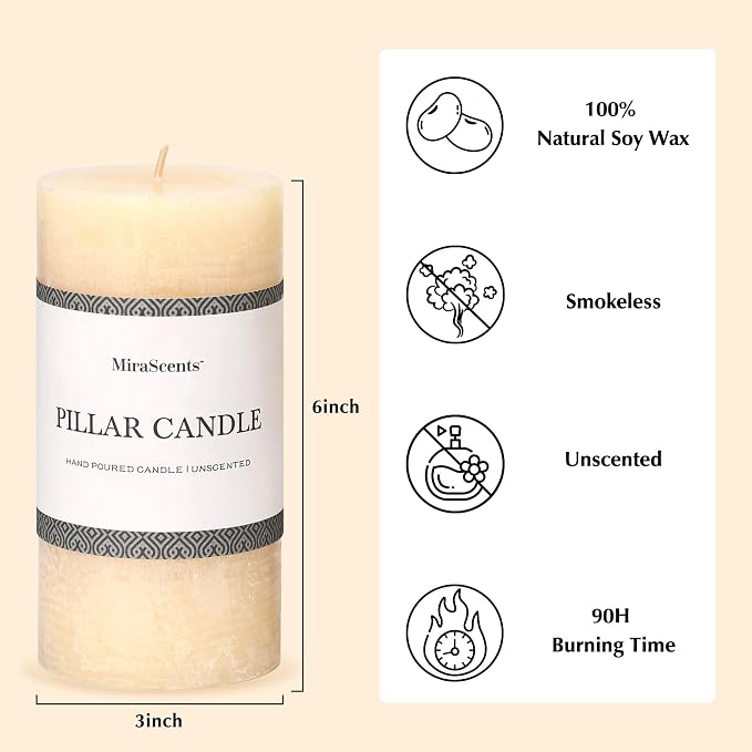 3x6 Inch Ivory Pillar Candles Set of 3 - Image 5